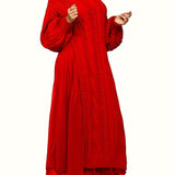 Two Piece Long Lantern Sleeve Slit Sweater Dress