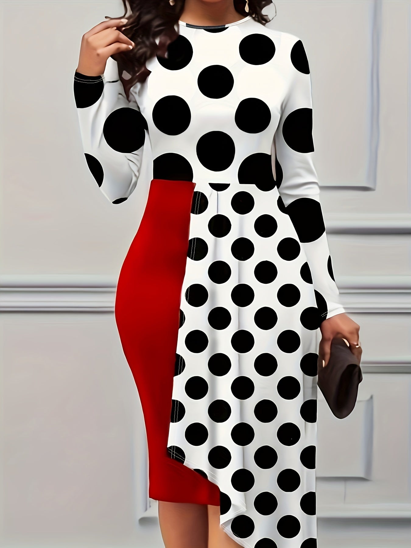 Floral Casual Printed Patchwork O Neck Long Sleeve Plus Size Dresses