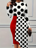 Floral Casual Printed Patchwork O Neck Long Sleeve Plus Size Dresses