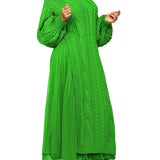 Two Piece Long Lantern Sleeve Slit Sweater Dress