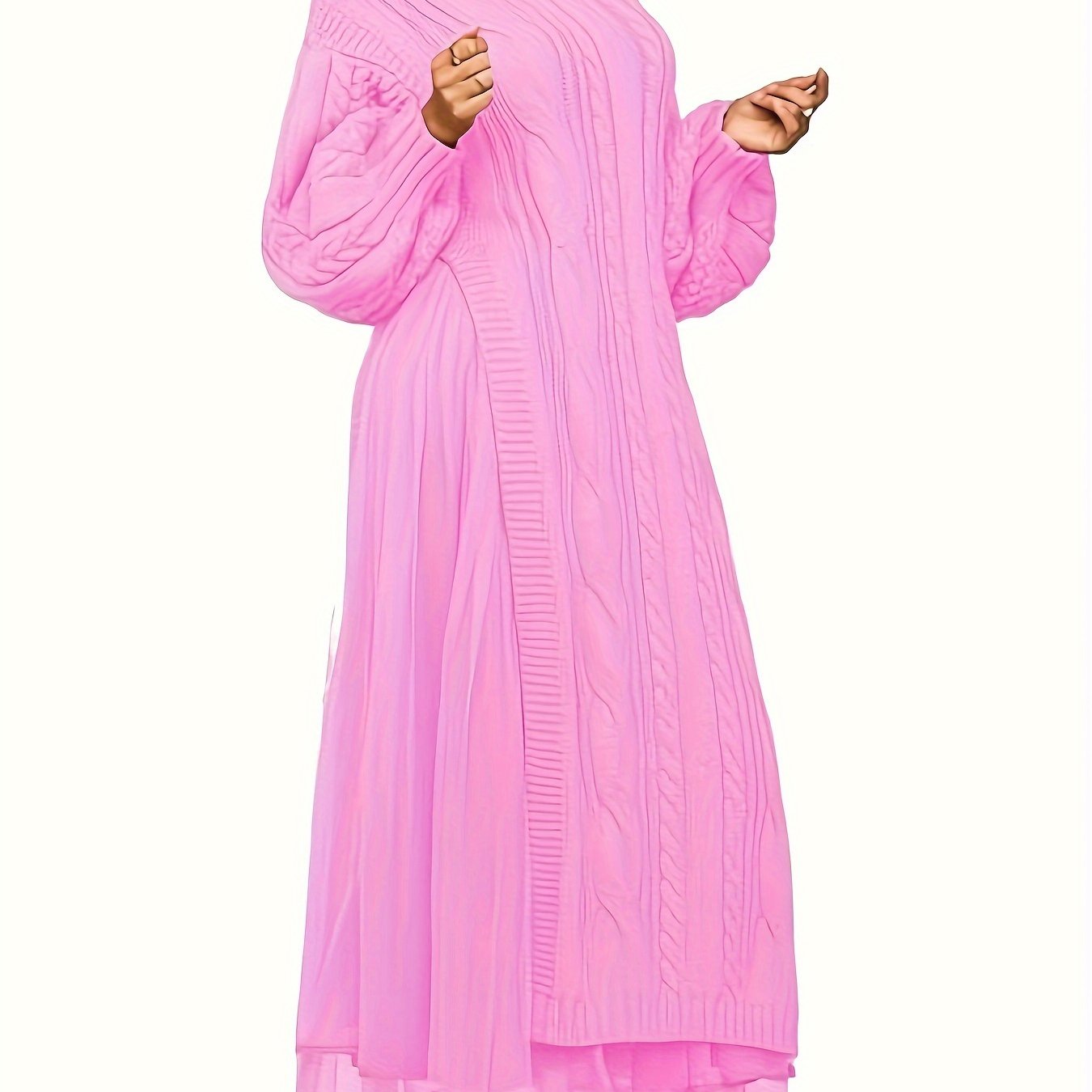 Two Piece Long Lantern Sleeve Slit Sweater Dress