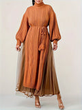 Two Piece Long Lantern Sleeve Slit Sweater Dress
