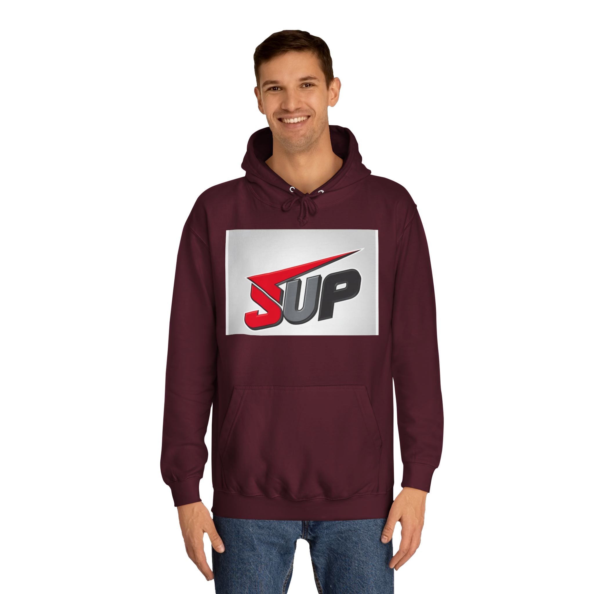 What's SUP Stylish Unisex College Hoodie with Bold SUP Logo, Graphic Sweatshirt for Students, Cozy Casual Wear, Perfect for Campus Life, Holiday Gift