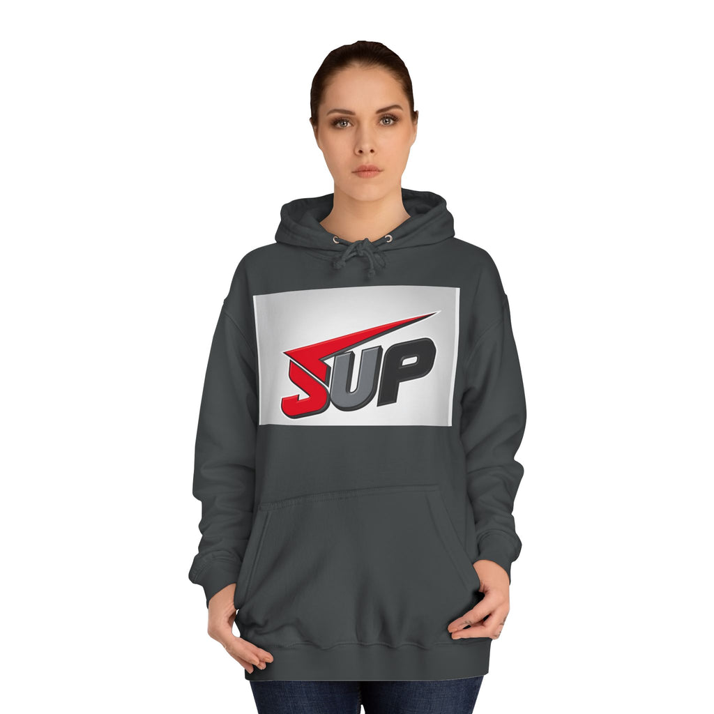 What's SUP Stylish Unisex College Hoodie with Bold SUP Logo, Graphic Sweatshirt for Students, Cozy Casual Wear, Perfect for Campus Life, Holiday Gift