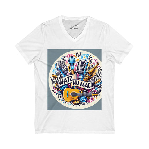 Watz Nu Macon Musical V-Neck Tee for Music Lovers, Casual Wear, Great Gift for Concerts or Music Festivals