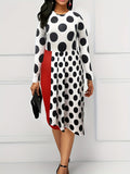 Floral Casual Printed Patchwork O Neck Long Sleeve Plus Size Dresses