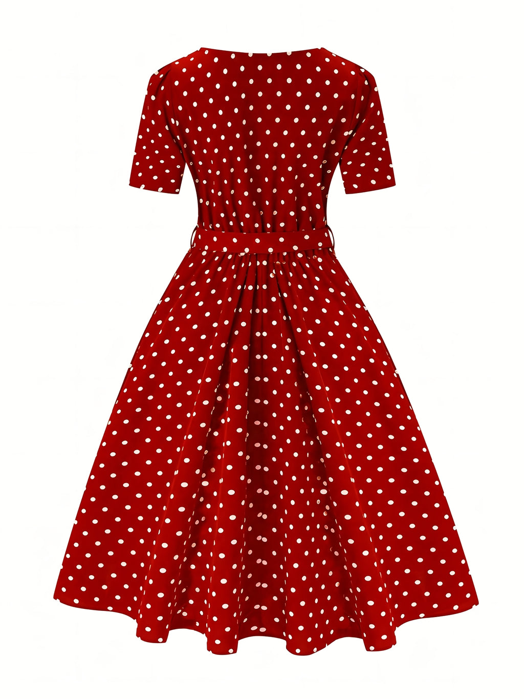 Women's Elegant Red & White Polka Dot A-Line Dress