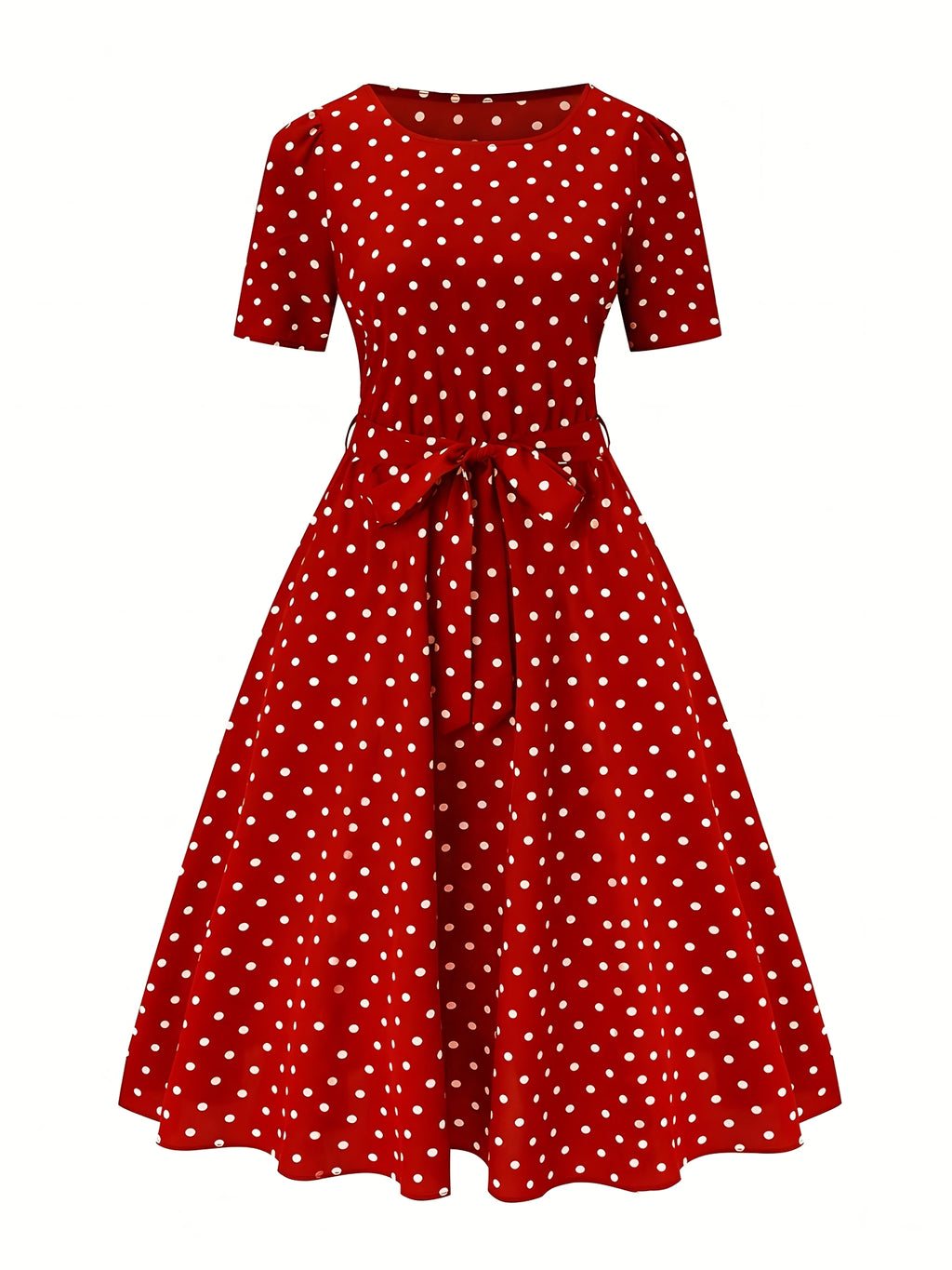 Women's Elegant Red & White Polka Dot A-Line Dress