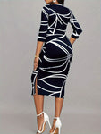 Women'S Stylish Elegant Long-Sleeved Printed Hip Dress