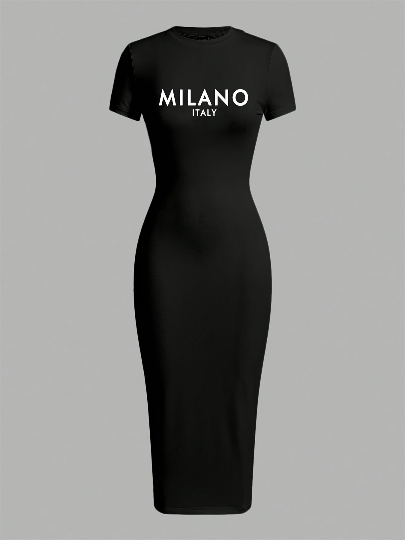Print Slim-fit Crew-neck Short-sleeved Dress