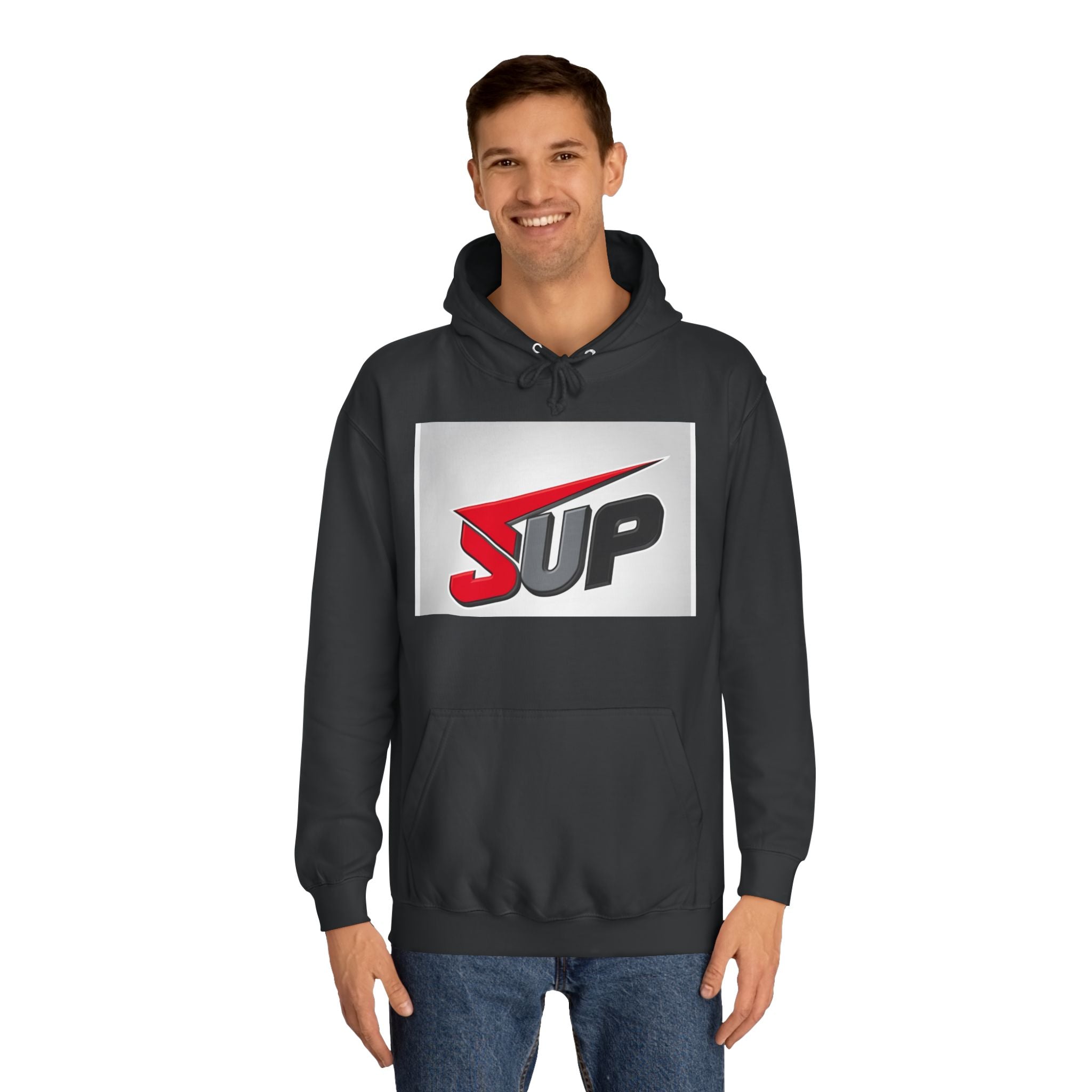 What's SUP Stylish Unisex College Hoodie with Bold SUP Logo, Graphic Sweatshirt for Students, Cozy Casual Wear, Perfect for Campus Life, Holiday Gift