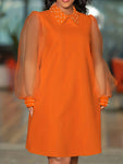 Casual Elegant Solid Color Patchwork Beaded Lapel Shift Dress