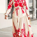 Long Sleeve Printed Lapel Irregular Loose with Belt Dress