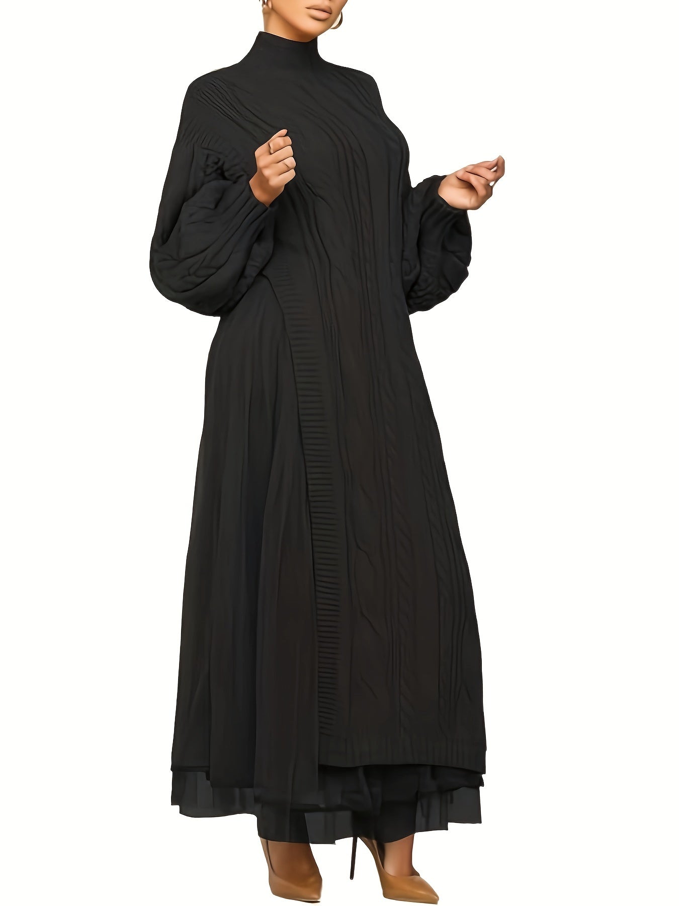 Two Piece Long Lantern Sleeve Slit Sweater Dress
