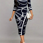 Women'S Stylish Elegant Long-Sleeved Printed Hip Dress