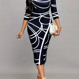 Women'S Stylish Elegant Long-Sleeved Printed Hip Dress