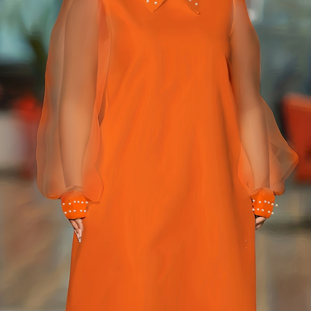 Casual Elegant Solid Color Patchwork Beaded Lapel Shift Dress