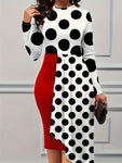 Floral Casual Printed Patchwork O Neck Long Sleeve Plus Size Dresses