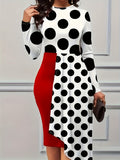 Floral Casual Printed Patchwork O Neck Long Sleeve Plus Size Dresses