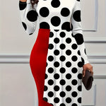 Floral Casual Printed Patchwork O Neck Long Sleeve Plus Size Dresses