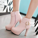 Fashion White Pink Short Boots Women Shoes Sweet Autumn Winter Boots Platform High Heels Women's Ankle Boots