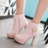 Fashion White Pink Short Boots Women Shoes Sweet Autumn Winter Boots Platform High Heels Women's Ankle Boots