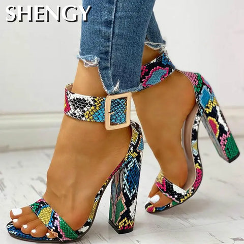 Snakeskin Ankle Buckled Sandals