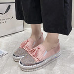 Aphixta Big Szie 43 Luxury Crystals Round Toe Flats Women Pink Bordered Fringe Platform Casual Female Rhinestone Women Shoes