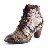 Johnature Embroidery Cloth Zip Hand-painted Round Toe