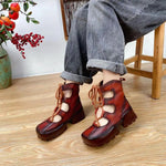 Johnature Sandals Genuine Leather Lace-Up Retro Wedges