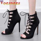 2021 Cool Boots Sandals Women Shoes High-top Peep Toe High Heels 11cm Hollow out Straps Thin Heels Nightclub Female Model Shoes