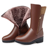 Cow Leather Boots Wedges Inside Plush Wool