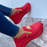 Wedges Sneaker Women New Thick Bottom Casual Shoes Non Slip Zipper Shallow Women Shoes Solid Platform Women Vulcanize Shoes