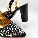 New Arrival Winter Black Color Italian Design Women Shoes and Bag African Matching Shoes and Bag for Royal Party