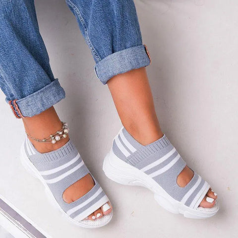 New Women Sandals 2024 High Heels Platform Women Shoes Summer Casual Female shoes Knitting Slip On Peep Toe flat Women Sandals