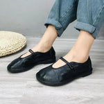 Johnature 2022 New Genuine Leather Flats Women Shoes Round Toe Casual Shallow National Style Soft Handmade Concise Ladies Shoes