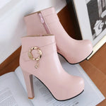 Fashion White Pink Short Boots Women Shoes Sweet Autumn Winter Boots Platform High Heels Women's Ankle Boots