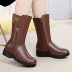 Cow Leather Boots Wedges Inside Plush Wool