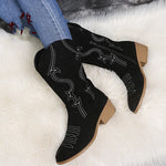 Flat Platform Cowboy Boots Women Shoes Autumn Winter Fur Leather Boots Fashion Round Toe High heels Ladies Shoes