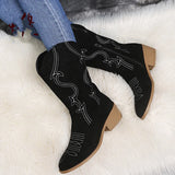 Flat Platform Cowboy Boots Women Shoes Autumn Winter Fur Leather Boots Fashion Round Toe High heels Ladies Shoes