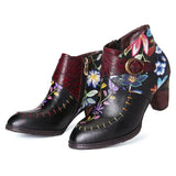 Johnature Women Boots 2022 New Autumn Winter Genuine Leather Women Shoes Round Toe Mixed Colors Flower Zip Handmade Ankle Boots