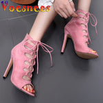 2021 Cool Boots Sandals Women Shoes High-top Peep Toe High Heels 11cm Hollow out Straps Thin Heels Nightclub Female Model Shoes