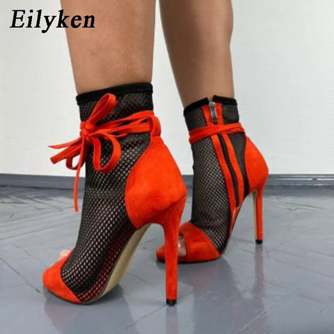 Eilyken Zipper Boots Sandals Black Mesh