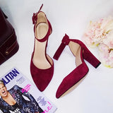 QUTAA 2020 Women Pumps Fashion Women Shoes Party Wedding Super Square High Heel Pointed Toe Red Wine Ladies Pumps Size 34-43