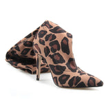 Leopard Stretch Fabric High Boots Pointed Toe