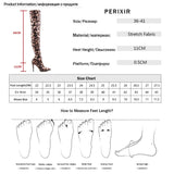 Leopard Stretch Fabric High Boots Pointed Toe