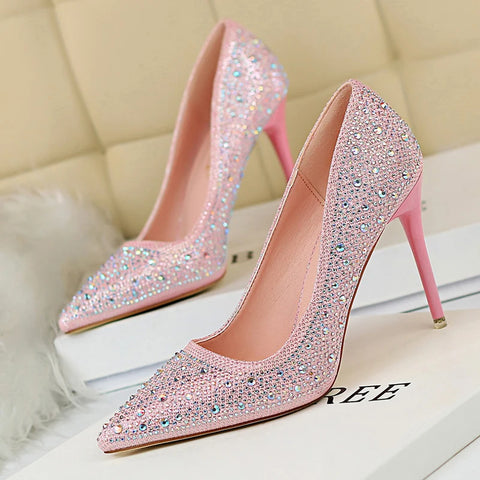 2019 New Women Pumps Glitter Crystal High Heels For Women Shoes Gold Black Elegant Wedding Chaussures Femme Stiletto  9219-22