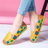 Johnature Round Toe Solid Shallow Print Soft Sole Slip-on  Loafers