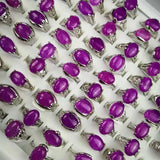 15Pcs/Lot Fashion Natural Amethyst Purple Stone Silver Plated Rings