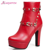 Lasyarrow 2019 Fashion Platform Ankle Boots Women Shoes Rivet Buckles High Heel Zip Party Shoes Woman Boots Female booties J1003